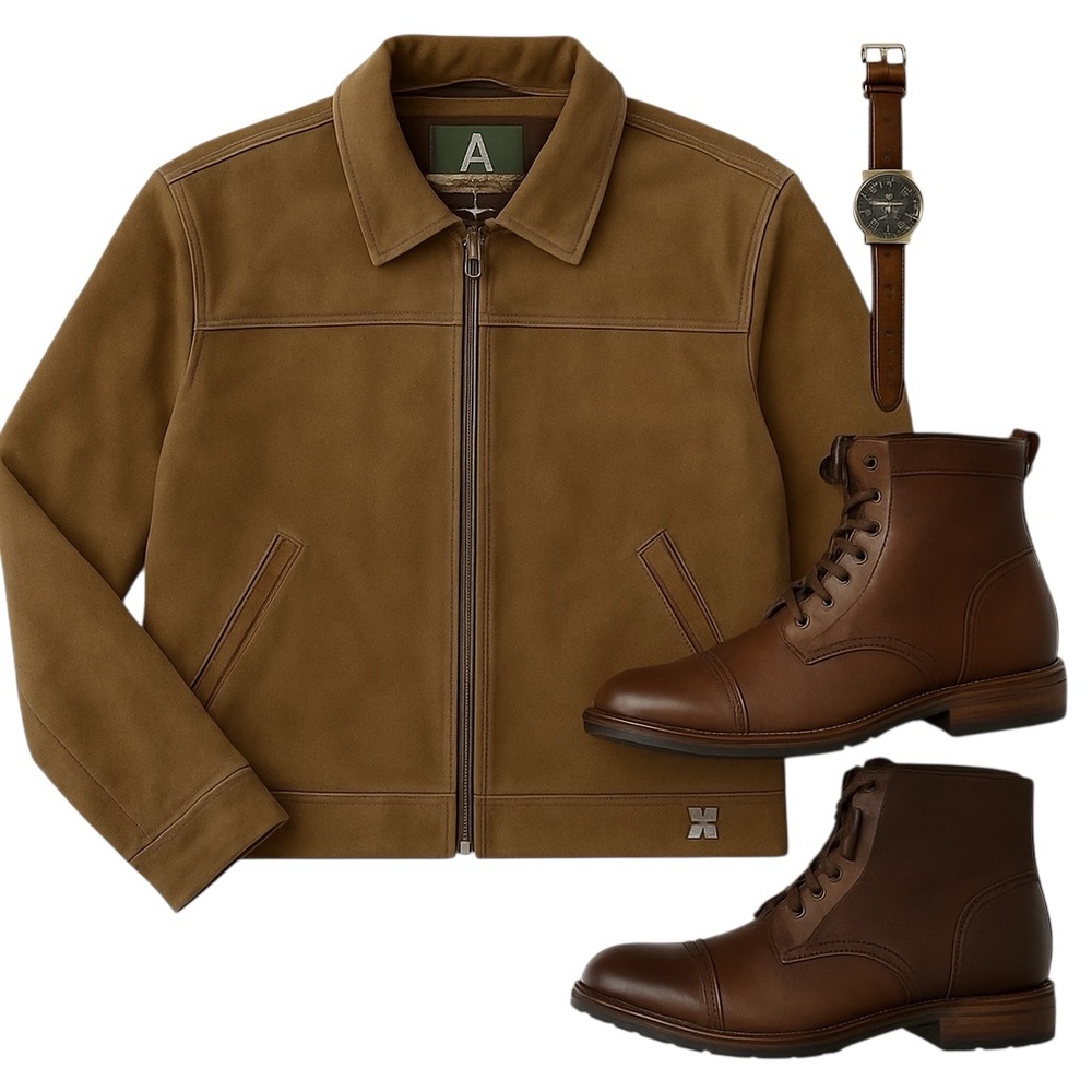 Emporio Collezione Suede Bomber Jacket XXL Brown Leather Zip Front Classic EUC